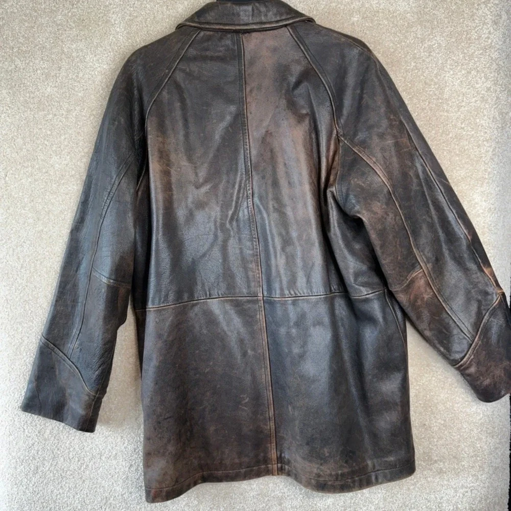 VINTAGE 1990s Brown Leather Jacket Size Large L Patina Motorcycle Coat Mad‎ Max